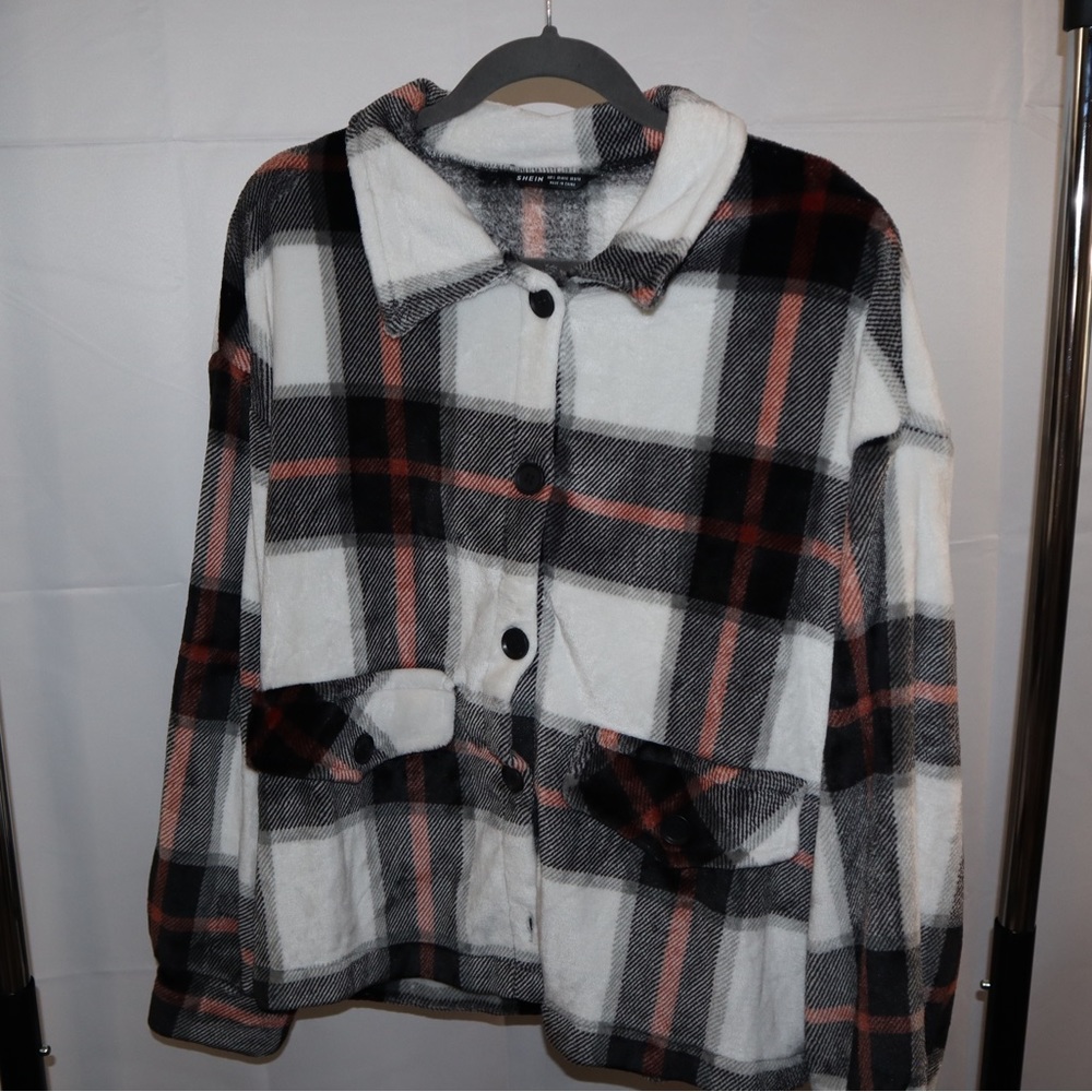 SHEIN plaid print drop shoulder shacket